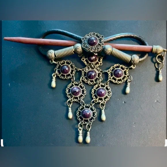 Vintage Bohemian Style Bun Maker Barrette influenced by Tibetan Victorian style - Picture 2 of 7